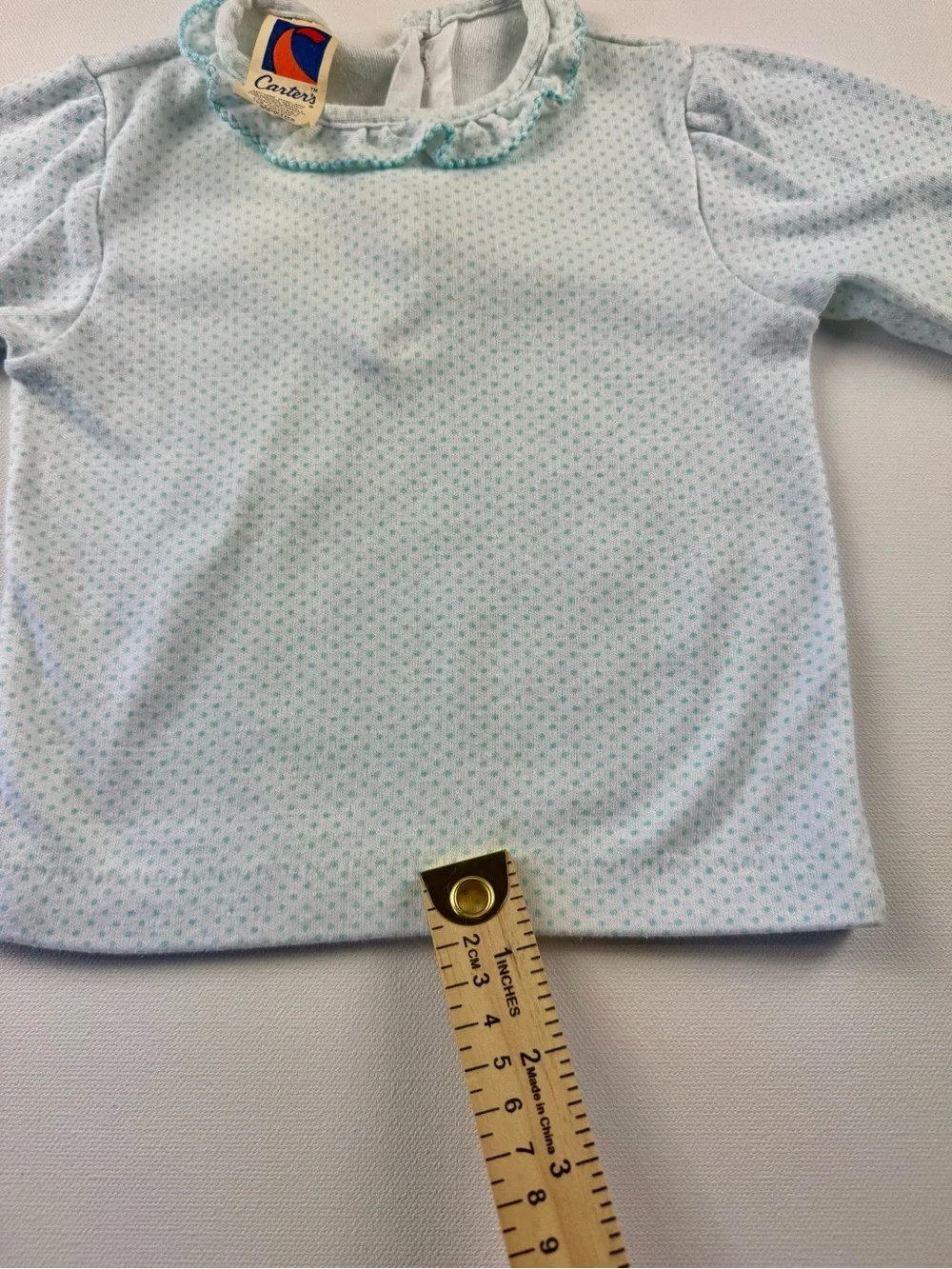Vintage 1980s Carters Baby Girl Polka Dot Blouse Shirt Collar Ruffles 24M 2T
